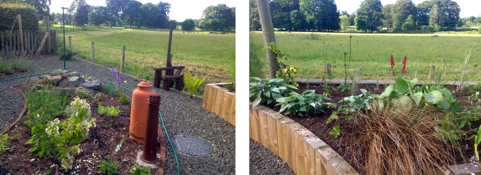 two views of the newly-planted garden